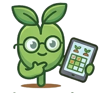 La mascota de Plantuka con una tableta en la que se ve un calendario de siembra